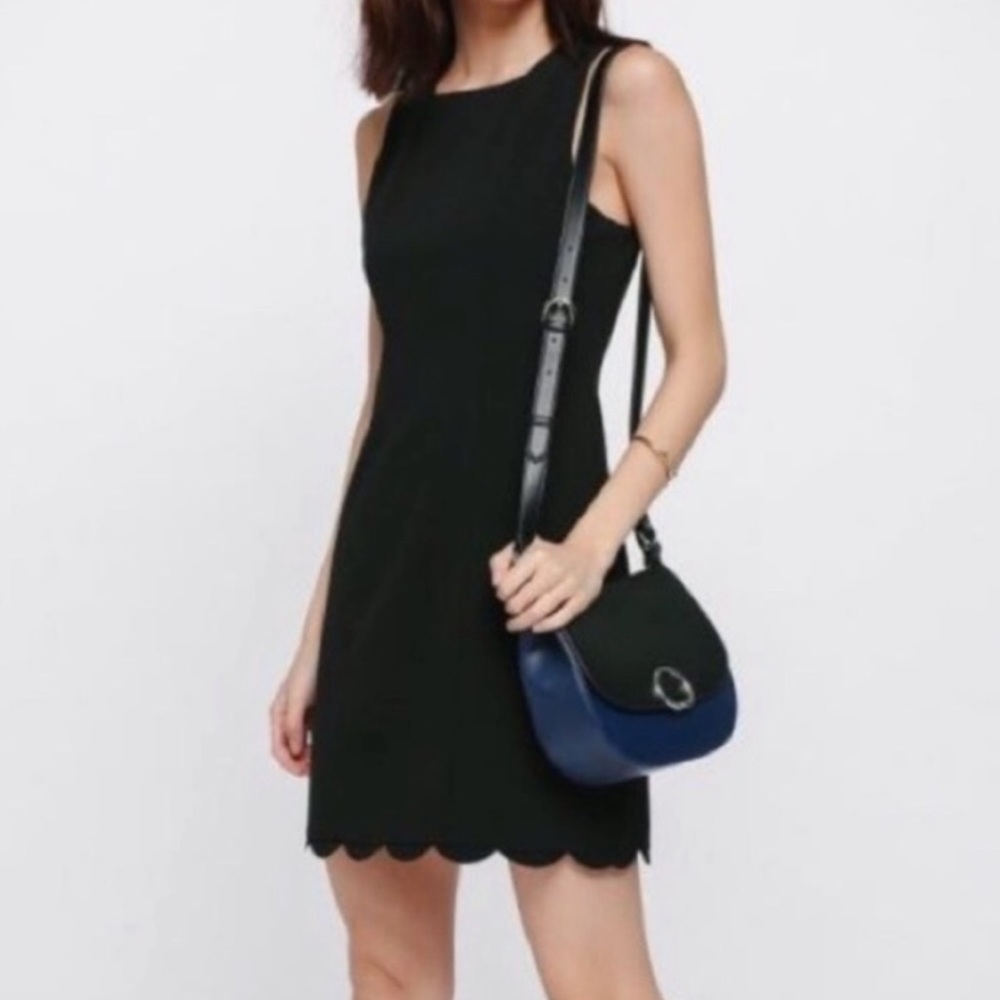 Black Scalloped Mini Dress with Gold Zipper